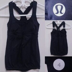Lululemon My Heart Races Tank 4 XS Woman's Black Top Ruched Shirt